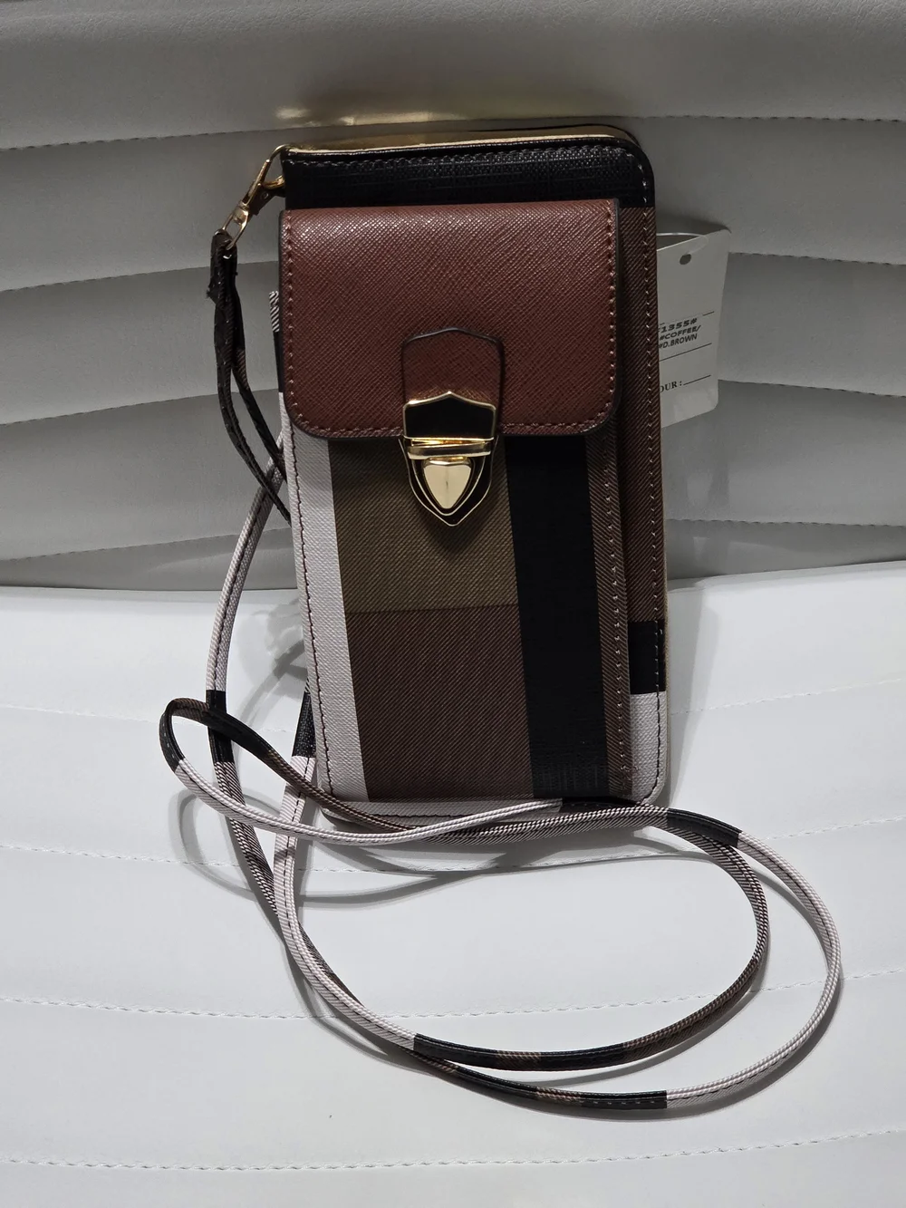 Color-Block Patchwork Crossbody Phone Bag Wallet Purse - Brown/Black